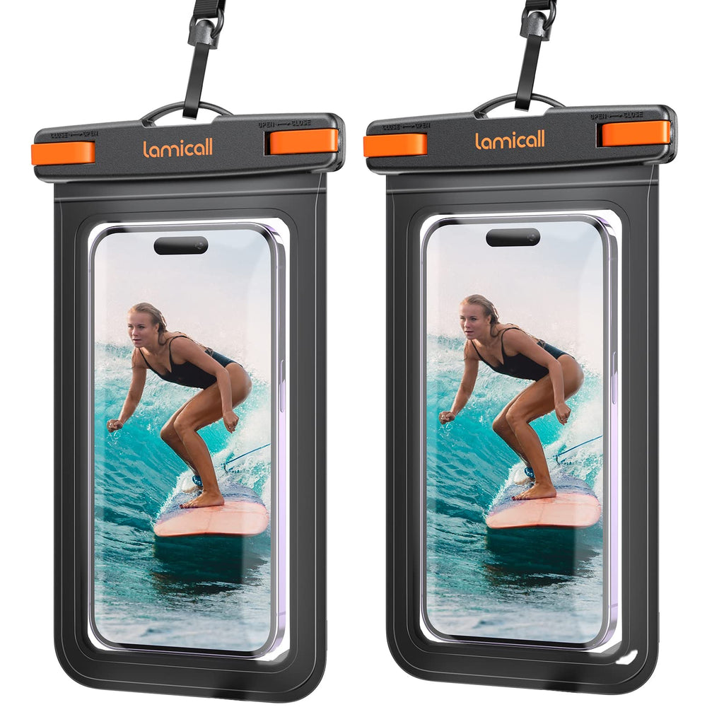 Lamicall Waterproof Phone Pouch Case - [2 Pack][Easy Lock & Heavy Duty] IPX8 Water Proof Cell Phone Dry Bag for Beach, Mom Gift Protector for iPhone 17 16 15 14 13 12 11 Pro Max Plus, Galaxy S25, 4-7"