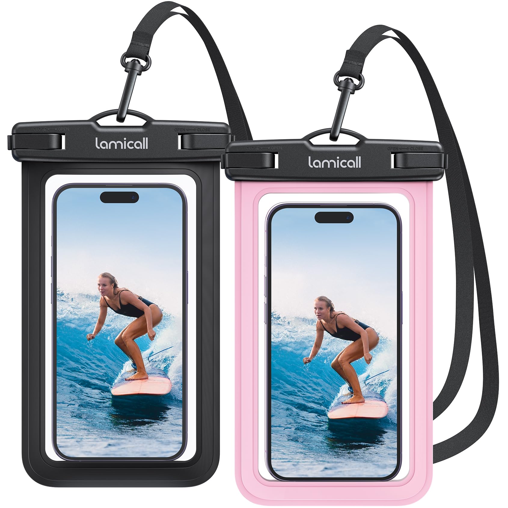 Lamicall Waterproof Phone Pouch Case - [2 Pack][Easy Lock & Heavy Duty] IPX8 Water Proof Cell Phone Dry Bag for Beach, Mom Gift Protector for iPhone 17 16 15 14 13 12 11 Pro Max Plus, Galaxy S25, 4-7"