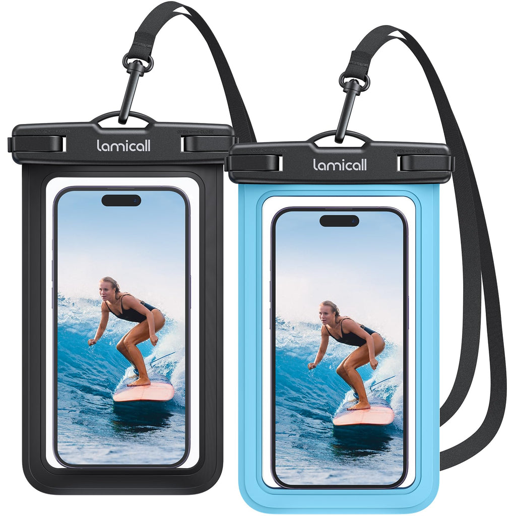 Lamicall Waterproof Phone Pouch Case - [2 Pack][Easy Lock & Heavy Duty] IPX8 Water Proof Cell Phone Dry Bag for Beach, Mom Gift Protector for iPhone 17 16 15 14 13 12 11 Pro Max Plus, Galaxy S25, 4-7"