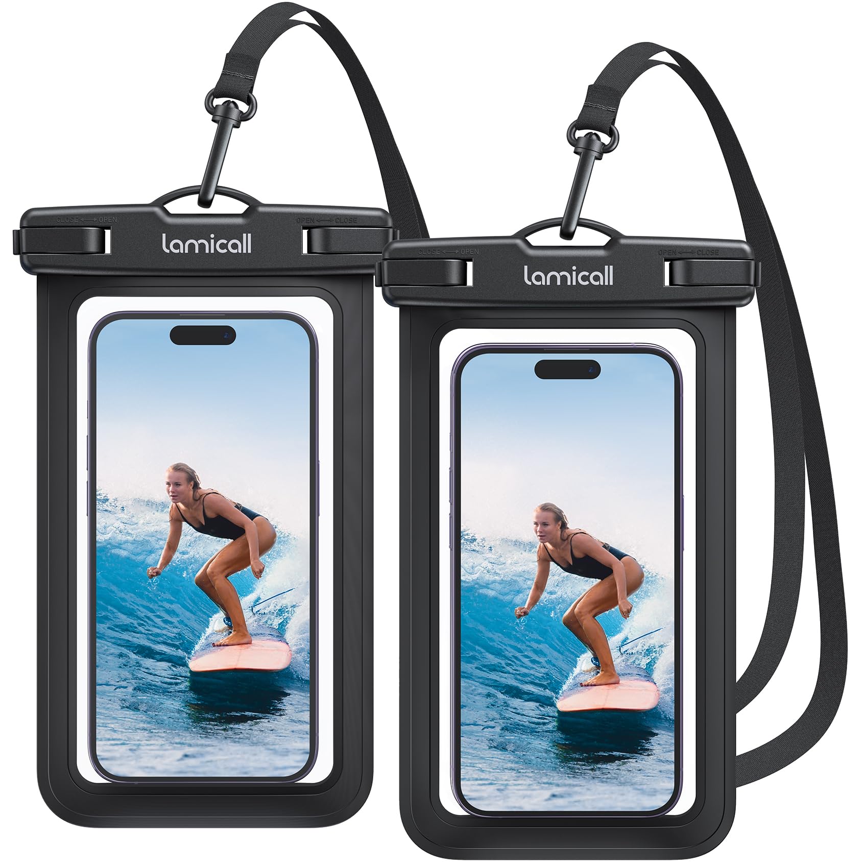 Lamicall Waterproof Phone Pouch Case - [2 Pack][Easy Lock & Heavy Duty] IPX8 Water Proof Cell Phone Dry Bag for Beach, Mom Gift Protector for iPhone 17 16 15 14 13 12 11 Pro Max Plus, Galaxy S25, 4-7"