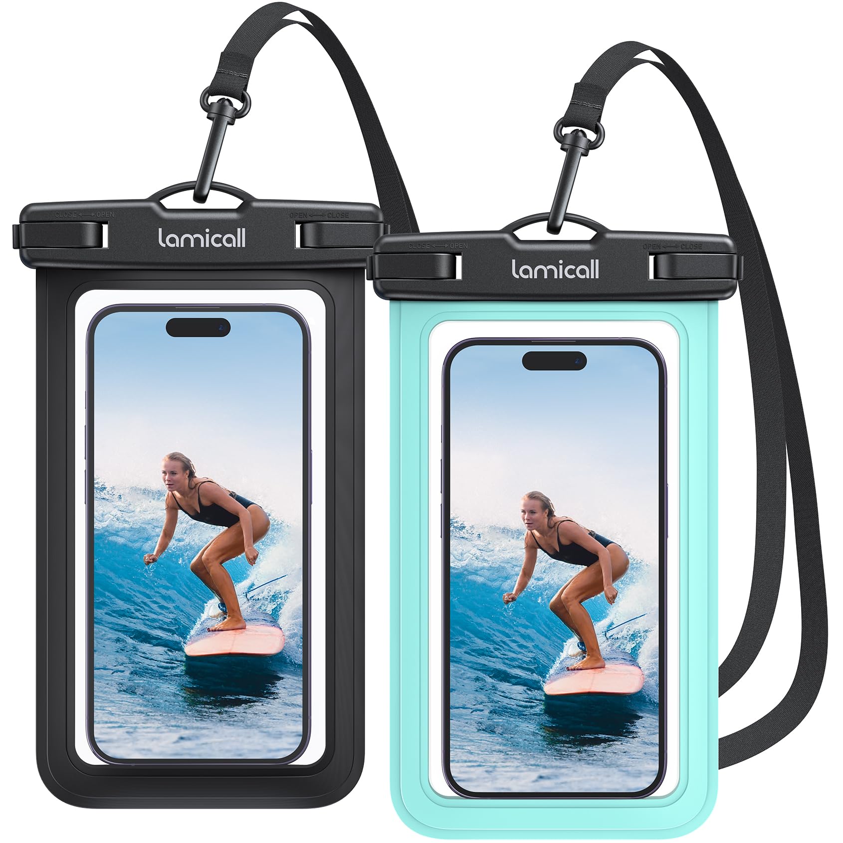 Lamicall Waterproof Phone Pouch Case - [2 Pack][Easy Lock & Heavy Duty] IPX8 Water Proof Cell Phone Dry Bag for Beach, Mom Gift Protector for iPhone 17 16 15 14 13 12 11 Pro Max Plus, Galaxy S25, 4-7"