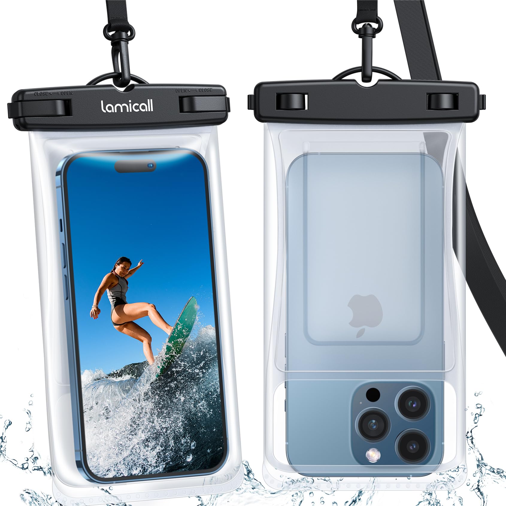 Lamicall Waterproof Phone Pouch Case - [2 Pack][Easy Lock & Heavy Duty] IPX8 Water Proof Cell Phone Dry Bag for Beach, Mom Gift Protector for iPhone 17 16 15 14 13 12 11 Pro Max Plus, Galaxy S25, 4-7"