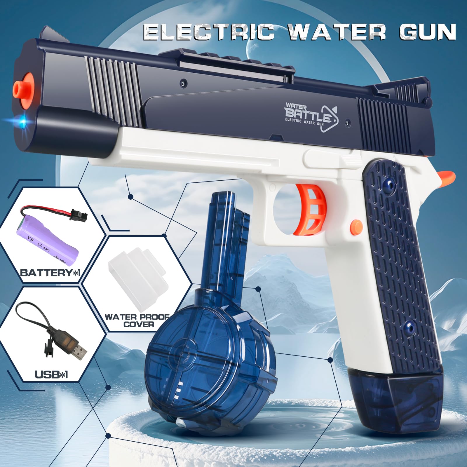 Electric Water Guns for Adults - Automatic Water Gun Powerful, Water Gun with 510cc High Capacity, Electric Squirt Gun, Blue