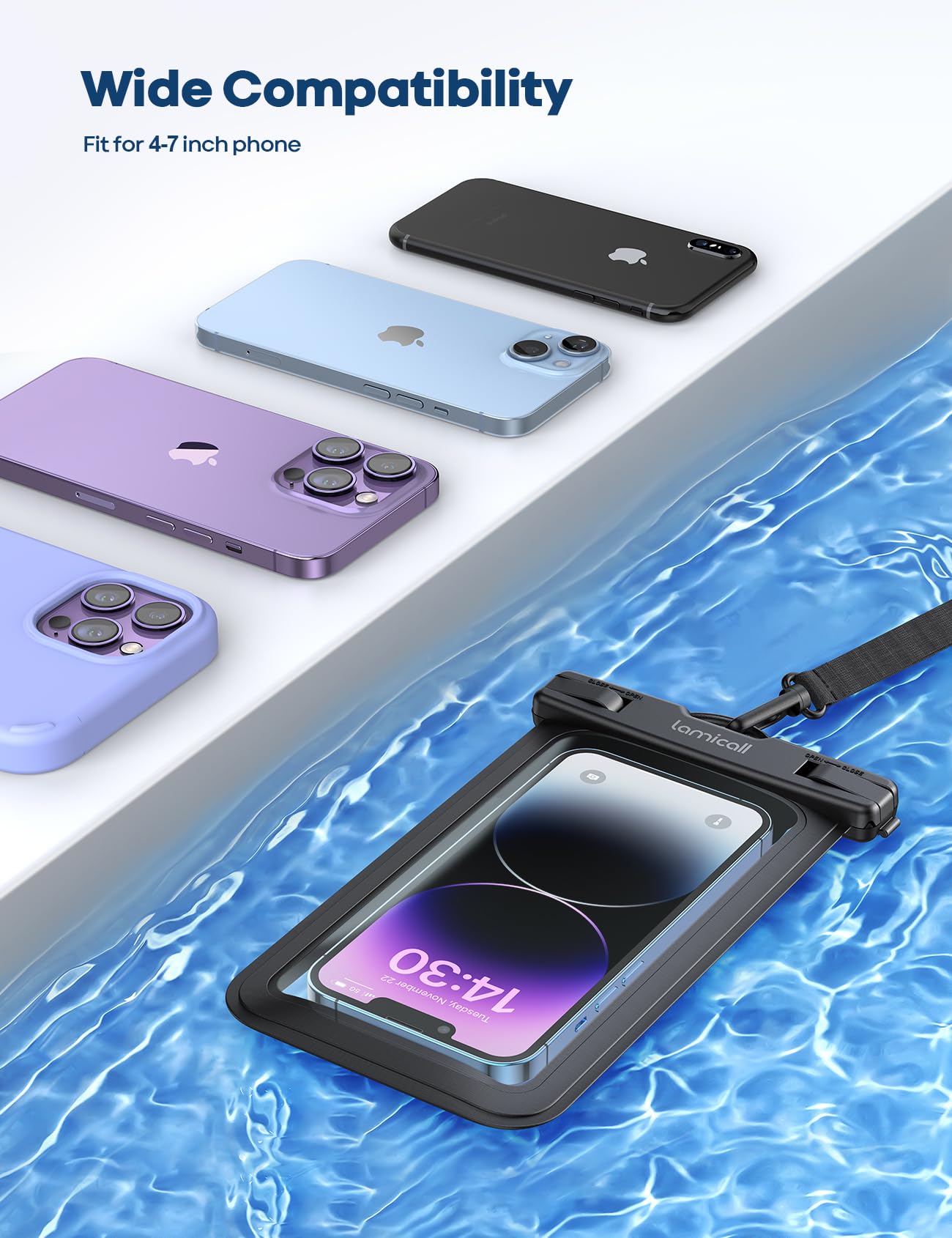 Lamicall Waterproof Phone Pouch Case - [2 Pack][Easy Lock & Heavy Duty] IPX8 Water Proof Cell Phone Dry Bag for Beach, Mom Gift Protector for iPhone 17 16 15 14 13 12 11 Pro Max Plus, Galaxy S25, 4-7"