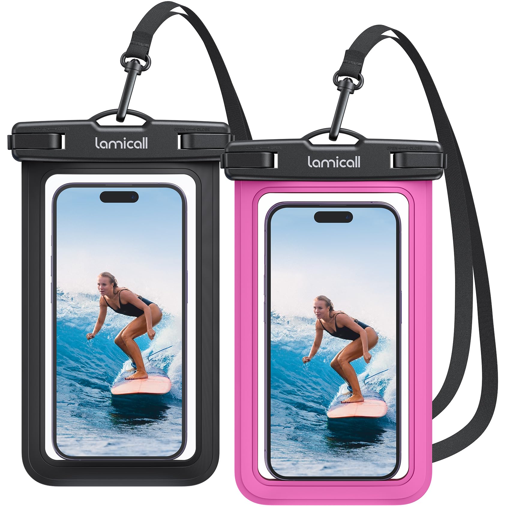 Lamicall Waterproof Phone Pouch Case - [2 Pack][Easy Lock & Heavy Duty] IPX8 Water Proof Cell Phone Dry Bag for Beach, Mom Gift Protector for iPhone 17 16 15 14 13 12 11 Pro Max Plus, Galaxy S25, 4-7"
