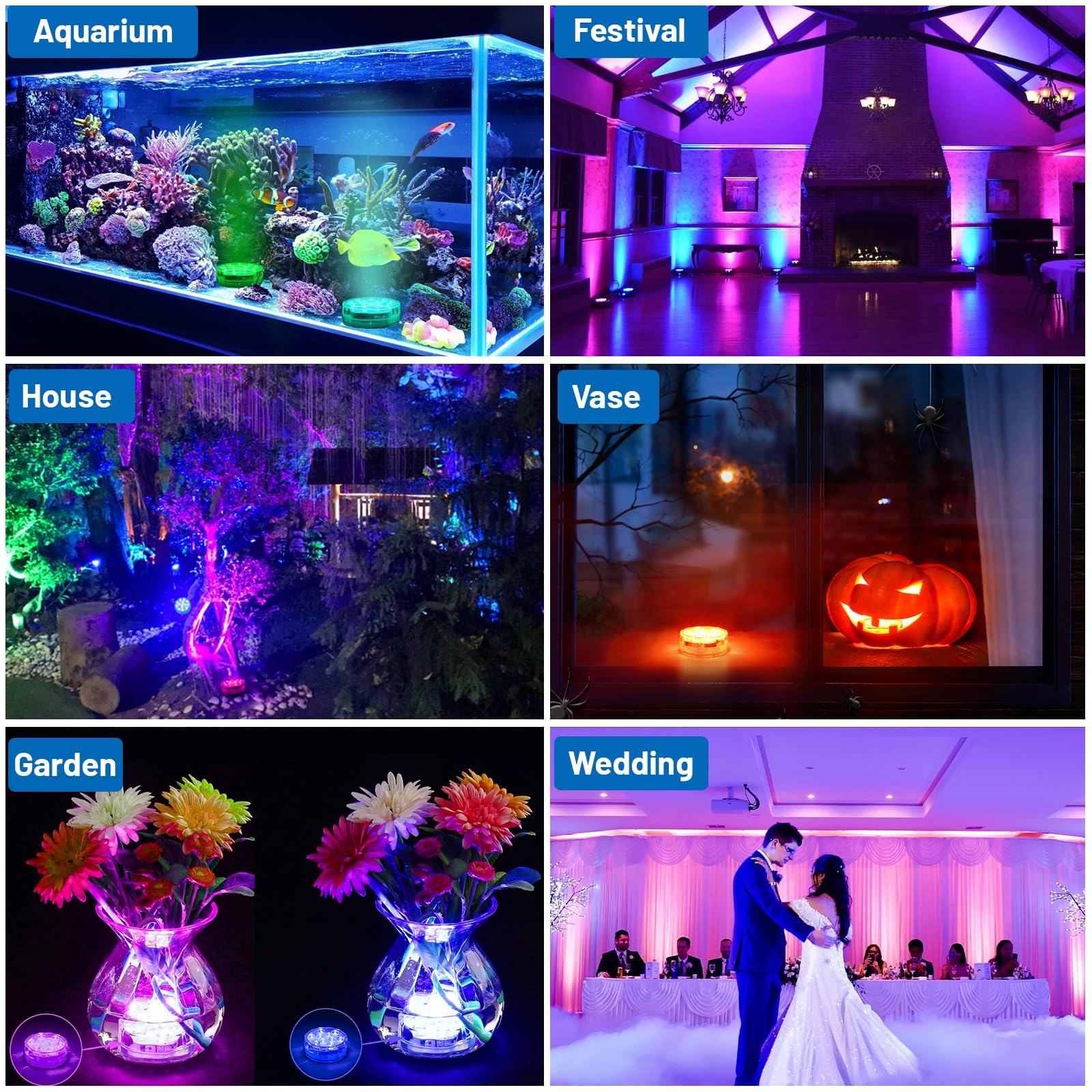 YiaMia Hot Tub Lights - 2-Pack RGB Color Battery-Powered LED Pool Lights with Remote Control and Suction Cup for Ponds, Decoration, Parties, Spas, Aquariums