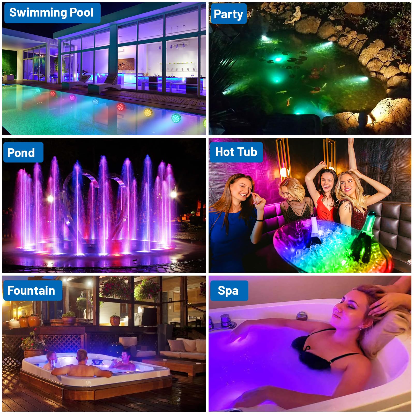 YiaMia Hot Tub Lights - 2-Pack RGB Color Battery-Powered LED Pool Lights with Remote Control and Suction Cup for Ponds, Decoration, Parties, Spas, Aquariums